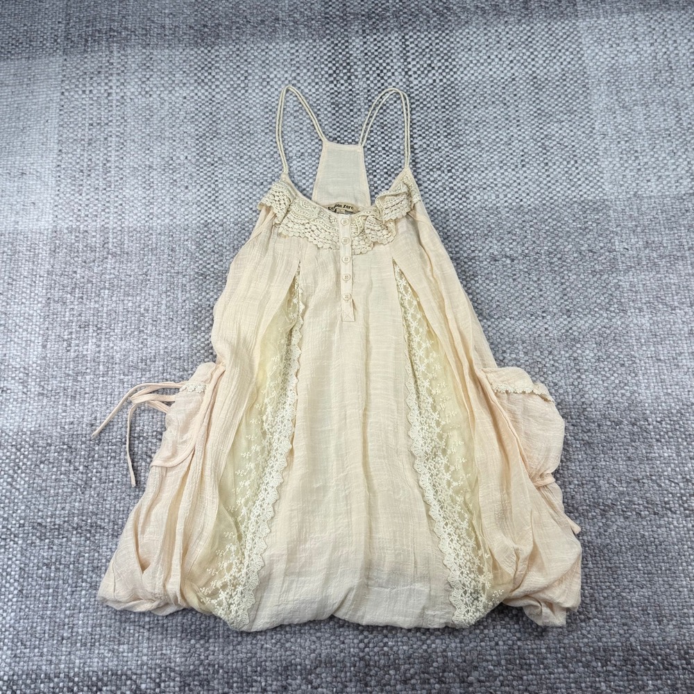 Double Zero Cream Cotton Lace Trim Boho Tank Top 11J659 Large